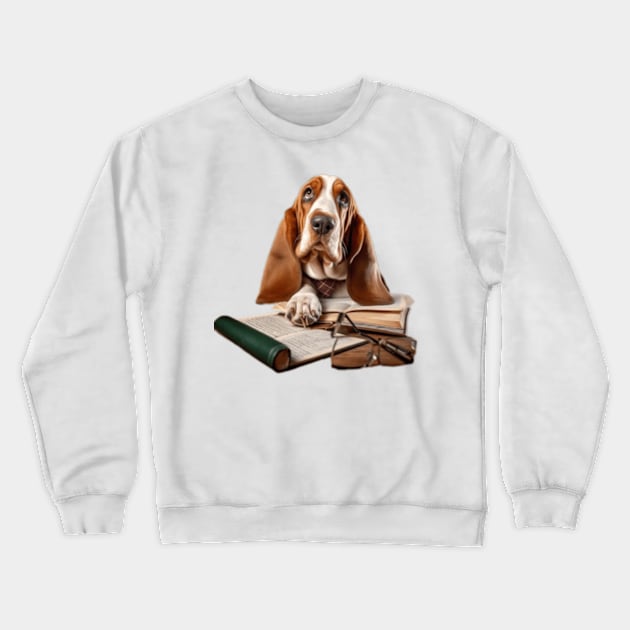 Cute basset hound studying Crewneck Sweatshirt by WeLoveAnimals